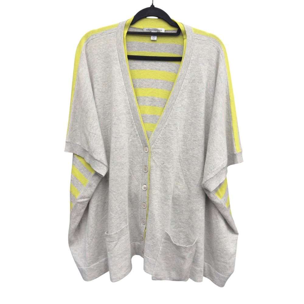 Autumn Cashmere Gray Lime Green Striped Pure Cashmere Oversized Cardigan OS